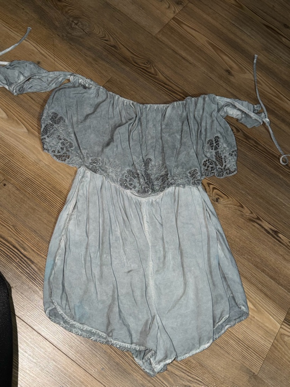 American Eagle Outfitters Off-Shoulder Gray Romper